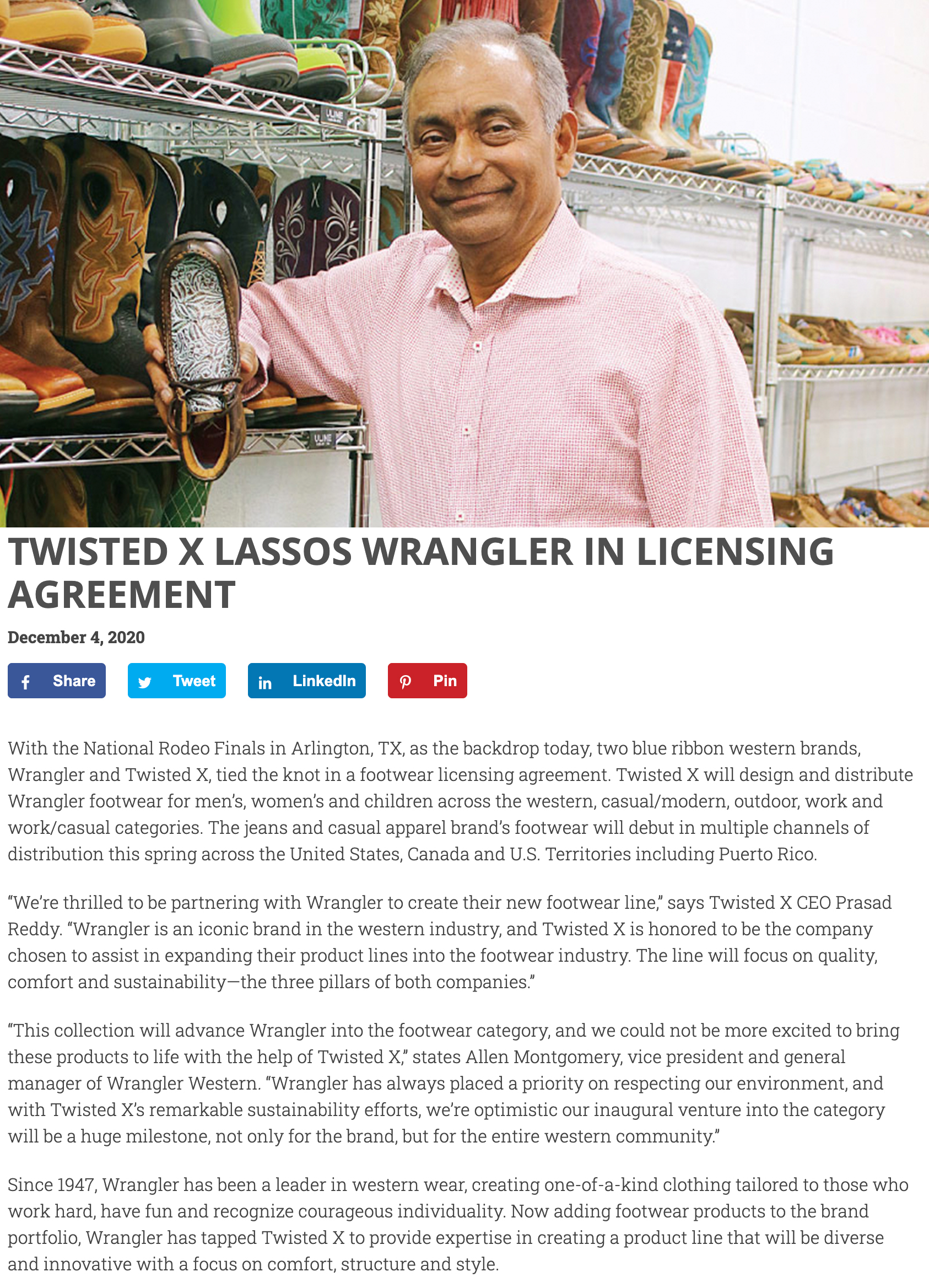 Twisted X Lassos Wrangler in Licensing Agreement