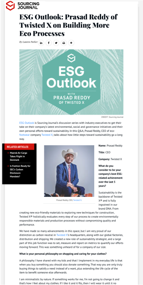 ESG Outlook: Prasad Reddy of Twisted X on Building More Eco Processes